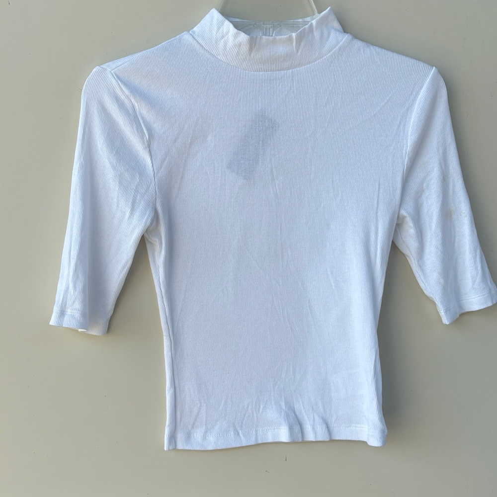 Express Fitted White Ribbed Top